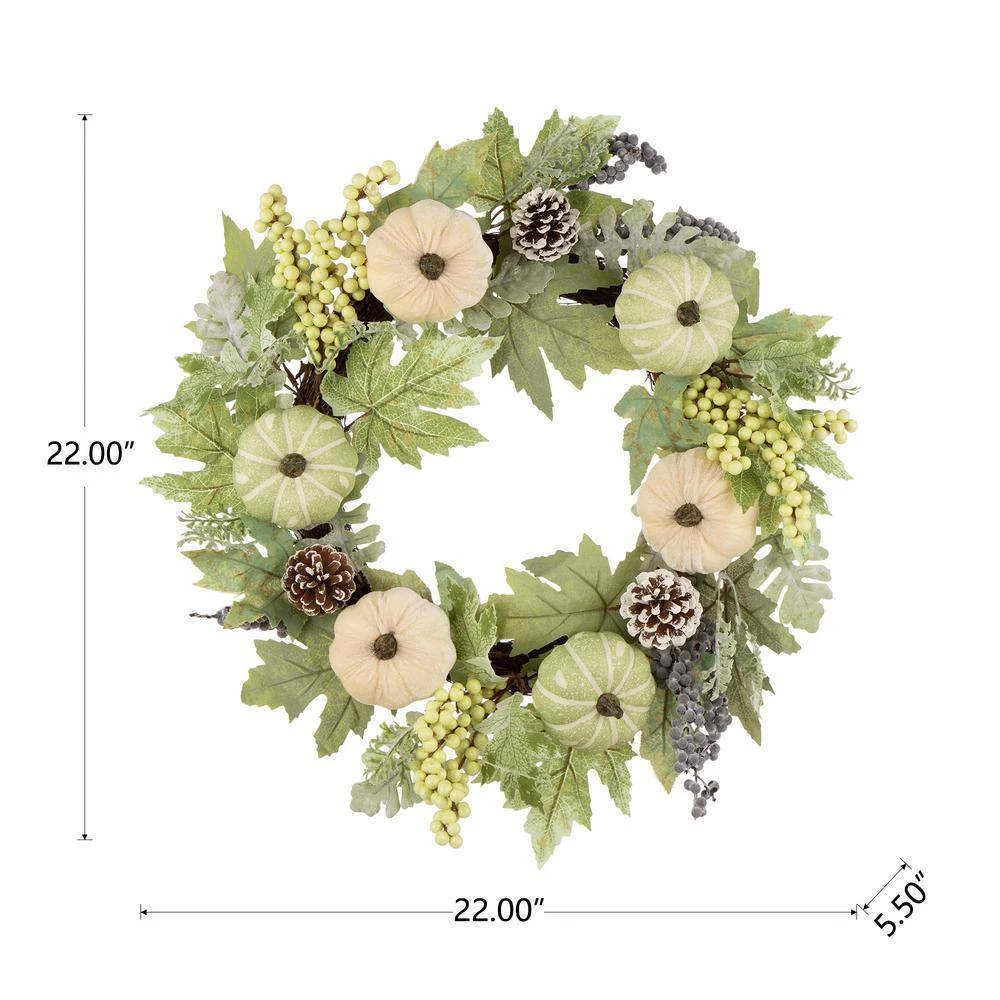 22 In. D Pumpkin Artificial Christmas Wreath With Green Leaf And Berries 2 22 In. D Pumpkin Artificial Christmas Wreath With Green Leaf And Berries - Image 2