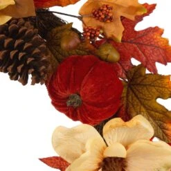 22 In. D Blooming Magnolia Artificial Christmas Wreath With Velvet Pumpkin And Pinecone -The Home Depot Shop glitzhome fall wreaths 2005500029 44 1000