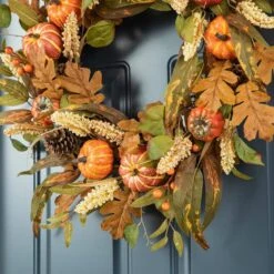 24 In. D Fall Unlit Pumpkin Leaf Floral Wreath -The Home Depot Shop glitzhome fall wreaths 2006300035 1f 1000