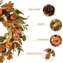 24 In. D Fall Unlit Pumpkin Leaf Floral Wreath -The Home Depot Shop glitzhome fall wreaths 2006300035 44 1000