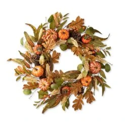 24 In. D Fall Unlit Pumpkin Leaf Floral Wreath