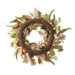 24 In. D Fall Unlit Pumpkin Leaf Floral Wreath -The Home Depot Shop glitzhome fall wreaths 2006300035 76 1000