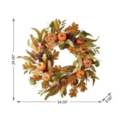 24 In. D Fall Unlit Pumpkin Leaf Floral Wreath -The Home Depot Shop glitzhome fall wreaths 2006300035 c3 1000