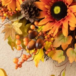 24 In. D Unlit Fall Sunflower, Maple Leaf And Berry Wreath -The Home Depot Shop glitzhome fall wreaths 2006300037 1f 1000