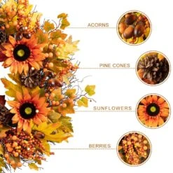 24 In. D Unlit Fall Sunflower, Maple Leaf And Berry Wreath -The Home Depot Shop glitzhome fall wreaths 2006300037 4f 1000