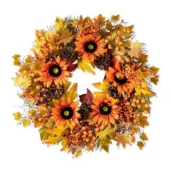 24 In. D Unlit Fall Sunflower, Maple Leaf And Berry Wreath