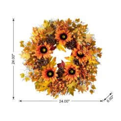 24 In. D Unlit Fall Sunflower, Maple Leaf And Berry Wreath -The Home Depot Shop glitzhome fall wreaths 2006300037 c3 1000
