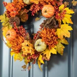 24 In. D Fall Unlit Dahlia Pumpkin, Leaf And Berry Wreath 13 24 In. D Fall Unlit Dahlia Pumpkin, Leaf And Berry Wreath -The Home Depot Shop glitzhome fall wreaths 2006300039 4f 1000