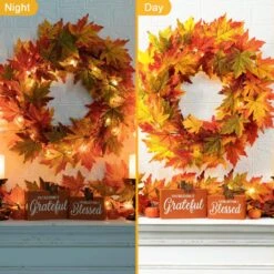 24 In. Dia Fall Lighted Maple Leaves Artificial Fall Wreath 11 24 In. Dia Fall Lighted Maple Leaves Artificial Fall Wreath -The Home Depot Shop glitzhome fall wreaths 2019500005 44 1000