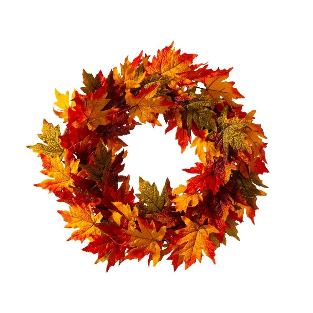 24 In. Dia Fall Lighted Maple Leaves Artificial Fall Wreath 3 24 In. Dia Fall Lighted Maple Leaves Artificial Fall Wreath - Image 3