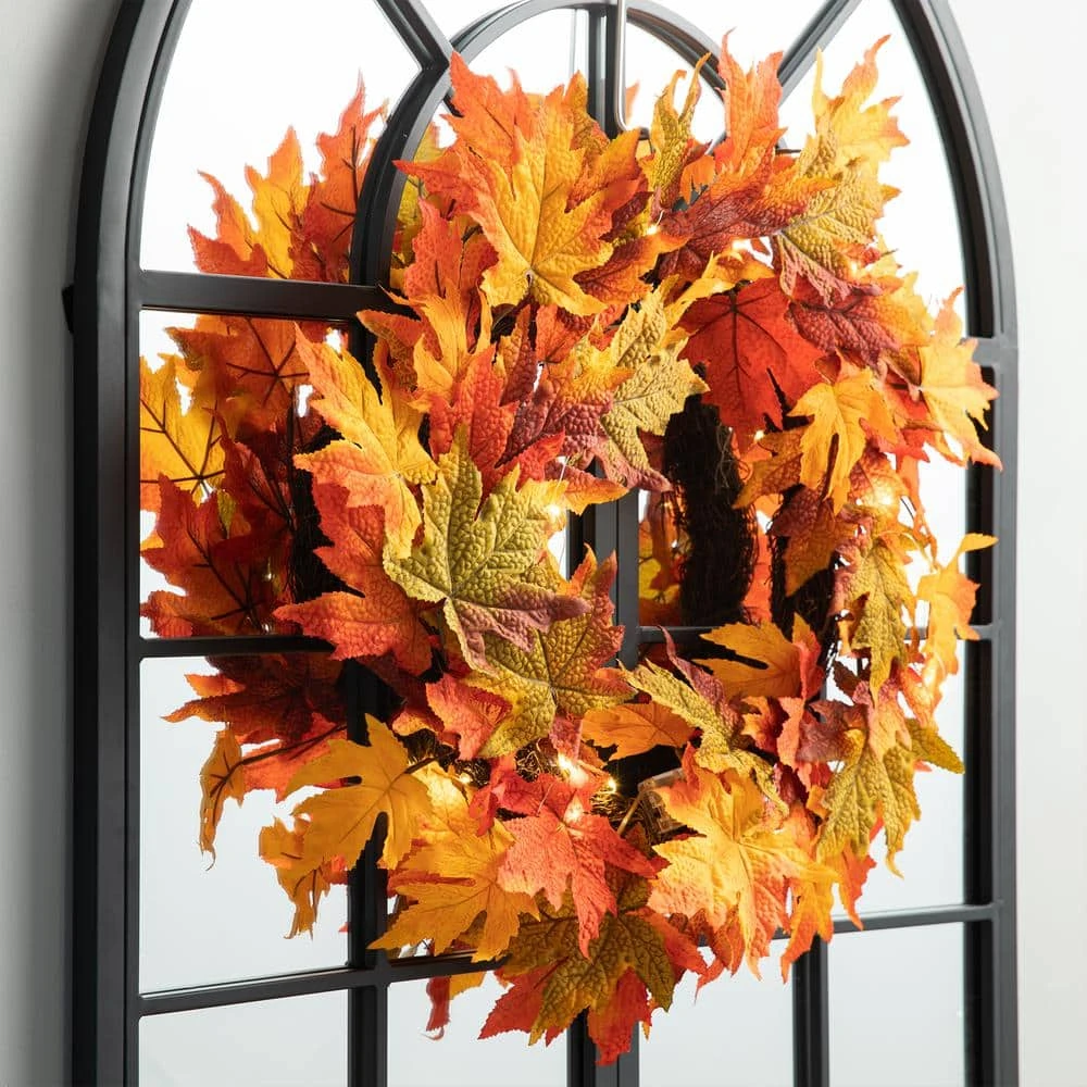24 In. Dia Fall Lighted Maple Leaves Artificial Fall Wreath 7 24 In. Dia Fall Lighted Maple Leaves Artificial Fall Wreath - Image 7