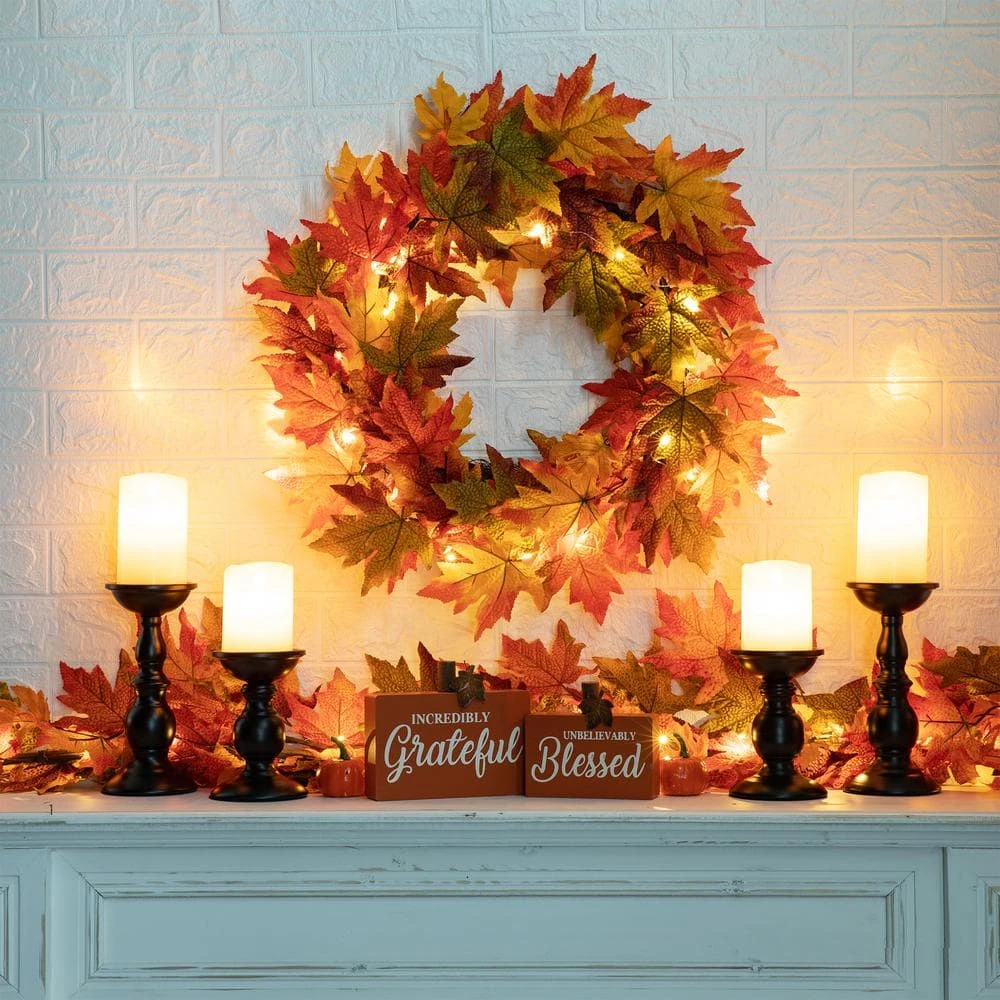 24 In. Dia Fall Lighted Maple Leaves Artificial Fall Wreath 2 24 In. Dia Fall Lighted Maple Leaves Artificial Fall Wreath - Image 2