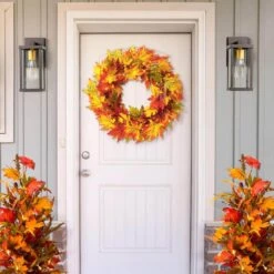 24 In. Dia Fall Lighted Maple Leaves Artificial Fall Wreath 12 24 In. Dia Fall Lighted Maple Leaves Artificial Fall Wreath -The Home Depot Shop glitzhome fall wreaths 2019500005 fa 1000