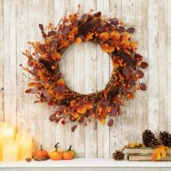 22 In. D Fall Eucalyptus Berry Fall Artificial Christmas Wreath 6 22 In. D Fall Eucalyptus Berry Fall Artificial Christmas Wreath -The Home Depot Shop glitzhome fall wreaths 2019500006 4f 1000