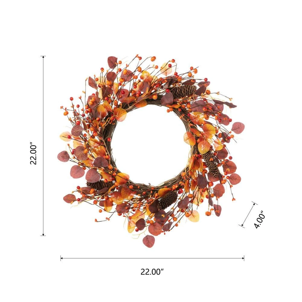 22 In. D Fall Eucalyptus Berry Fall Artificial Christmas Wreath 2 22 In. D Fall Eucalyptus Berry Fall Artificial Christmas Wreath - Image 2