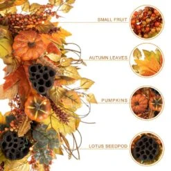 24 In. D Fall Pumpkin Leaf Floral Unlit Wreath -The Home Depot Shop glitzhome fall wreaths 2019500013 1f 1000