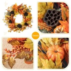 24 In. D Fall Pumpkin Leaf Floral Unlit Wreath -The Home Depot Shop glitzhome fall wreaths 2019500013 4f 1000