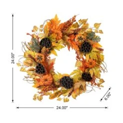 24 In. D Fall Pumpkin Leaf Floral Unlit Wreath -The Home Depot Shop glitzhome fall wreaths 2019500013 c3 1000