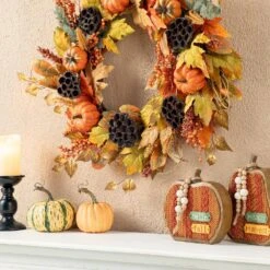 24 In. D Fall Pumpkin Leaf Floral Unlit Wreath -The Home Depot Shop glitzhome fall wreaths 2019500013 fa 1000