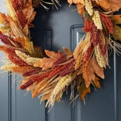 24 In. D Fall Unlit Multi-Colored Sorghum Artificial Christmas Wreath Includes A Complimentary Black Metal Wreath Hanger 13 24 In. D Fall Unlit Multi-Colored Sorghum Artificial Christmas Wreath Includes A Complimentary Black Metal Wreath Hanger -The Home Depot Shop glitzhome fall wreaths 2019500018 44 1000