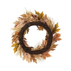 24 In. D Fall Unlit Multi-Colored Sorghum Artificial Christmas Wreath Includes A Complimentary Black Metal Wreath Hanger