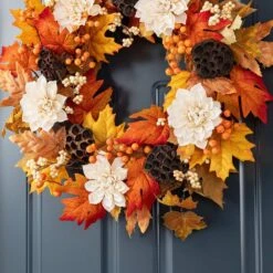 24 In. D Unlit Fall Dahlia, Lotus Pod And Berry Wreath Includes A Complimentary Artificial Christmas Wreath Hanger 13 24 In. D Unlit Fall Dahlia, Lotus Pod And Berry Wreath Includes A Complimentary Artificial Christmas Wreath Hanger -The Home Depot Shop glitzhome fall wreaths 2019500024 1f 1000