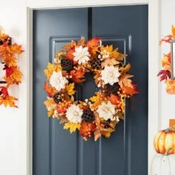 24 In. D Unlit Fall Dahlia, Lotus Pod And Berry Wreath Includes A Complimentary Artificial Christmas Wreath Hanger 15 24 In. D Unlit Fall Dahlia, Lotus Pod And Berry Wreath Includes A Complimentary Artificial Christmas Wreath Hanger -The Home Depot Shop glitzhome fall wreaths 2019500024 31 1000
