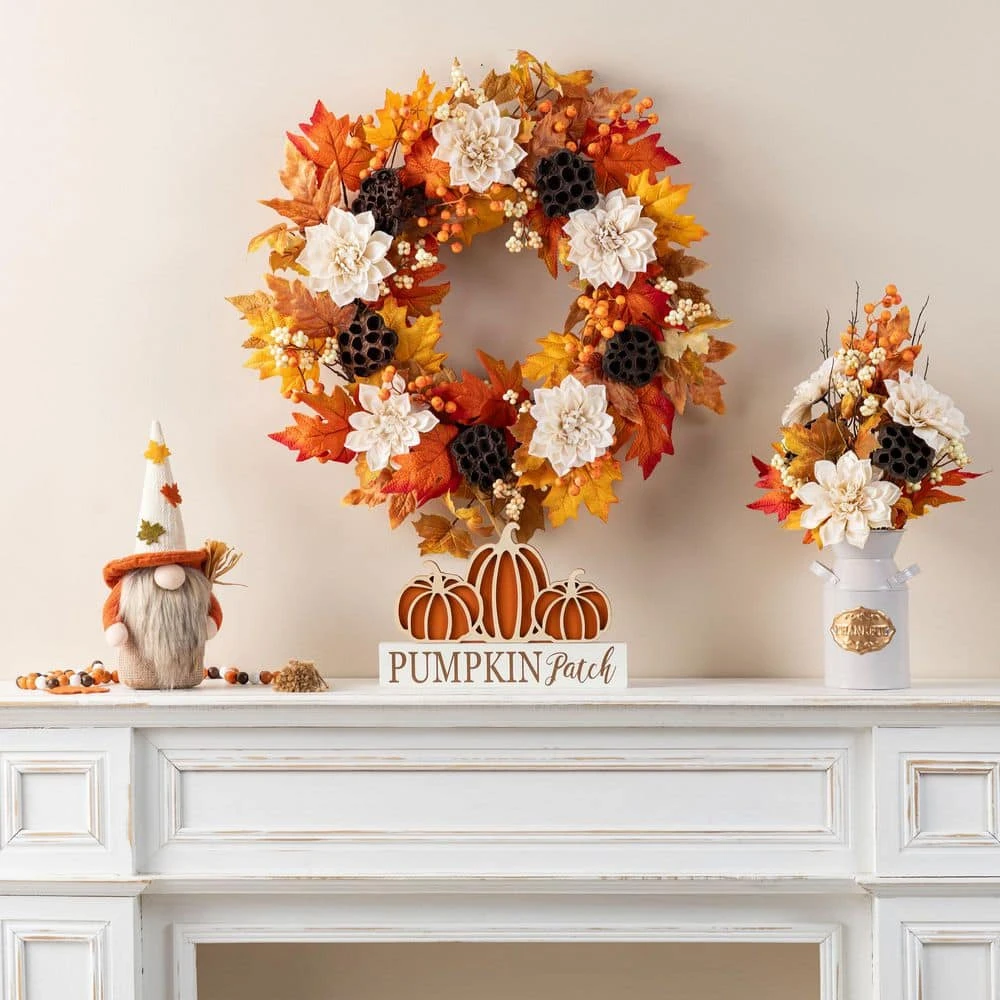 24 In. D Unlit Fall Dahlia, Lotus Pod And Berry Wreath Includes A Complimentary Artificial Christmas Wreath Hanger 7 24 In. D Unlit Fall Dahlia, Lotus Pod And Berry Wreath Includes A Complimentary Artificial Christmas Wreath Hanger - Image 7