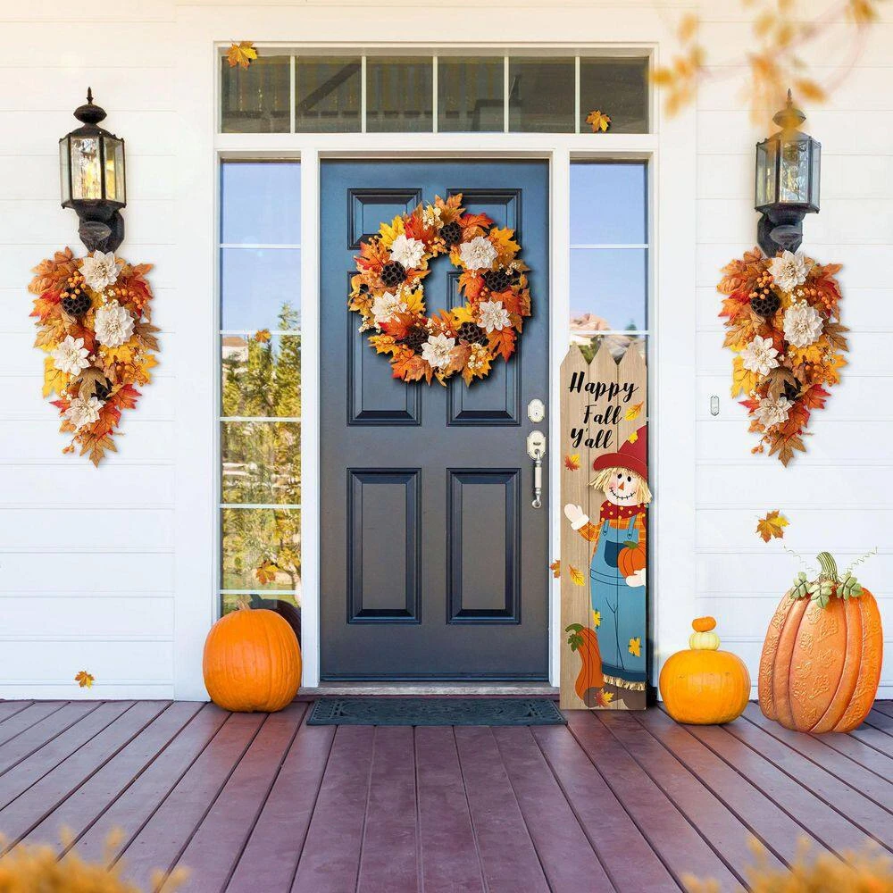 24 In. D Unlit Fall Dahlia, Lotus Pod And Berry Wreath Includes A Complimentary Artificial Christmas Wreath Hanger 2 24 In. D Unlit Fall Dahlia, Lotus Pod And Berry Wreath Includes A Complimentary Artificial Christmas Wreath Hanger - Image 2