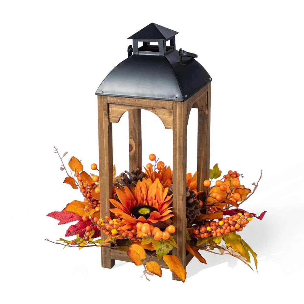 15 In. Fall Unlit Sunflower, Pinecone And Berry Wood Lantern Artificial Christmas Wreath Centerpiece 1 15 In. Fall Unlit Sunflower, Pinecone And Berry Wood Lantern Artificial Christmas Wreath Centerpiece