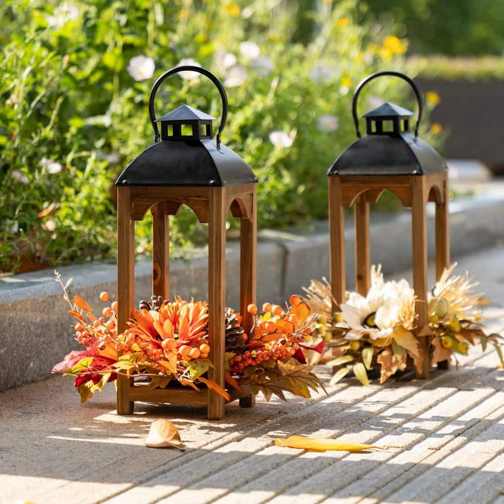 15 In. Fall Unlit Sunflower, Pinecone And Berry Wood Lantern Artificial Christmas Wreath Centerpiece 2 15 In. Fall Unlit Sunflower, Pinecone And Berry Wood Lantern Artificial Christmas Wreath Centerpiece - Image 2