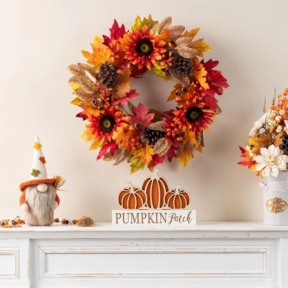 24 In. D Fall Unlit Sunflower, Pinecone And Berry Wreath Includes A Black Metal Artificial Christmas Wreath Hanger 6 24 In. D Fall Unlit Sunflower, Pinecone And Berry Wreath Includes A Black Metal Artificial Christmas Wreath Hanger - Image 6