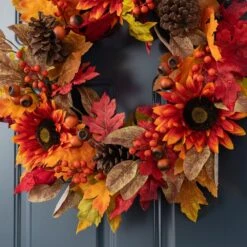24 In. D Fall Unlit Sunflower, Pinecone And Berry Wreath Includes A Black Metal Artificial Christmas Wreath Hanger 14 24 In. D Fall Unlit Sunflower, Pinecone And Berry Wreath Includes A Black Metal Artificial Christmas Wreath Hanger -The Home Depot Shop glitzhome fall wreaths 2019500027 44 1000