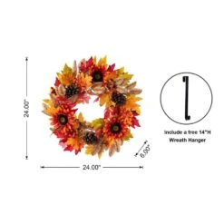 24 In. D Fall Unlit Sunflower, Pinecone And Berry Wreath Includes A Black Metal Artificial Christmas Wreath Hanger 12 24 In. D Fall Unlit Sunflower, Pinecone And Berry Wreath Includes A Black Metal Artificial Christmas Wreath Hanger -The Home Depot Shop glitzhome fall wreaths 2019500027 4f 1000