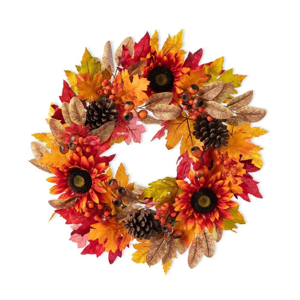 24 In. D Fall Unlit Sunflower, Pinecone And Berry Wreath Includes A Black Metal Artificial Christmas Wreath Hanger 1 24 In. D Fall Unlit Sunflower, Pinecone And Berry Wreath Includes A Black Metal Artificial Christmas Wreath Hanger