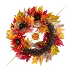24 In. D Fall Unlit Sunflower, Pinecone And Berry Wreath Includes A Black Metal Artificial Christmas Wreath Hanger 11 24 In. D Fall Unlit Sunflower, Pinecone And Berry Wreath Includes A Black Metal Artificial Christmas Wreath Hanger -The Home Depot Shop glitzhome fall wreaths 2019500027 c3 1000