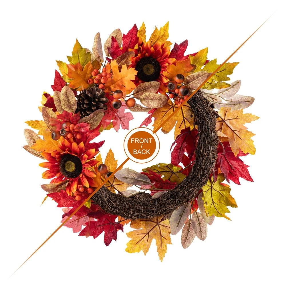 24 In. D Fall Unlit Sunflower, Pinecone And Berry Wreath Includes A Black Metal Artificial Christmas Wreath Hanger 4 24 In. D Fall Unlit Sunflower, Pinecone And Berry Wreath Includes A Black Metal Artificial Christmas Wreath Hanger - Image 4