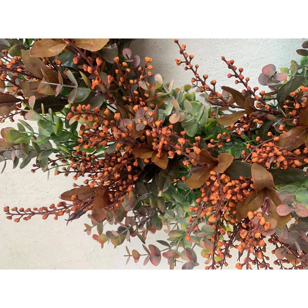 24 In. Unlit Green Artificial Harvest Wreath With Seeds 4 24 In. Unlit Green Artificial Harvest Wreath With Seeds - Image 4