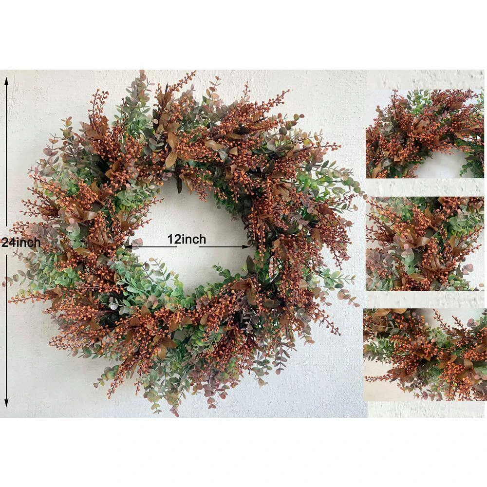 24 In. Unlit Green Artificial Harvest Wreath With Seeds 5 24 In. Unlit Green Artificial Harvest Wreath With Seeds - Image 5
