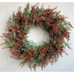 24 In. Unlit Green Artificial Harvest Wreath With Seeds