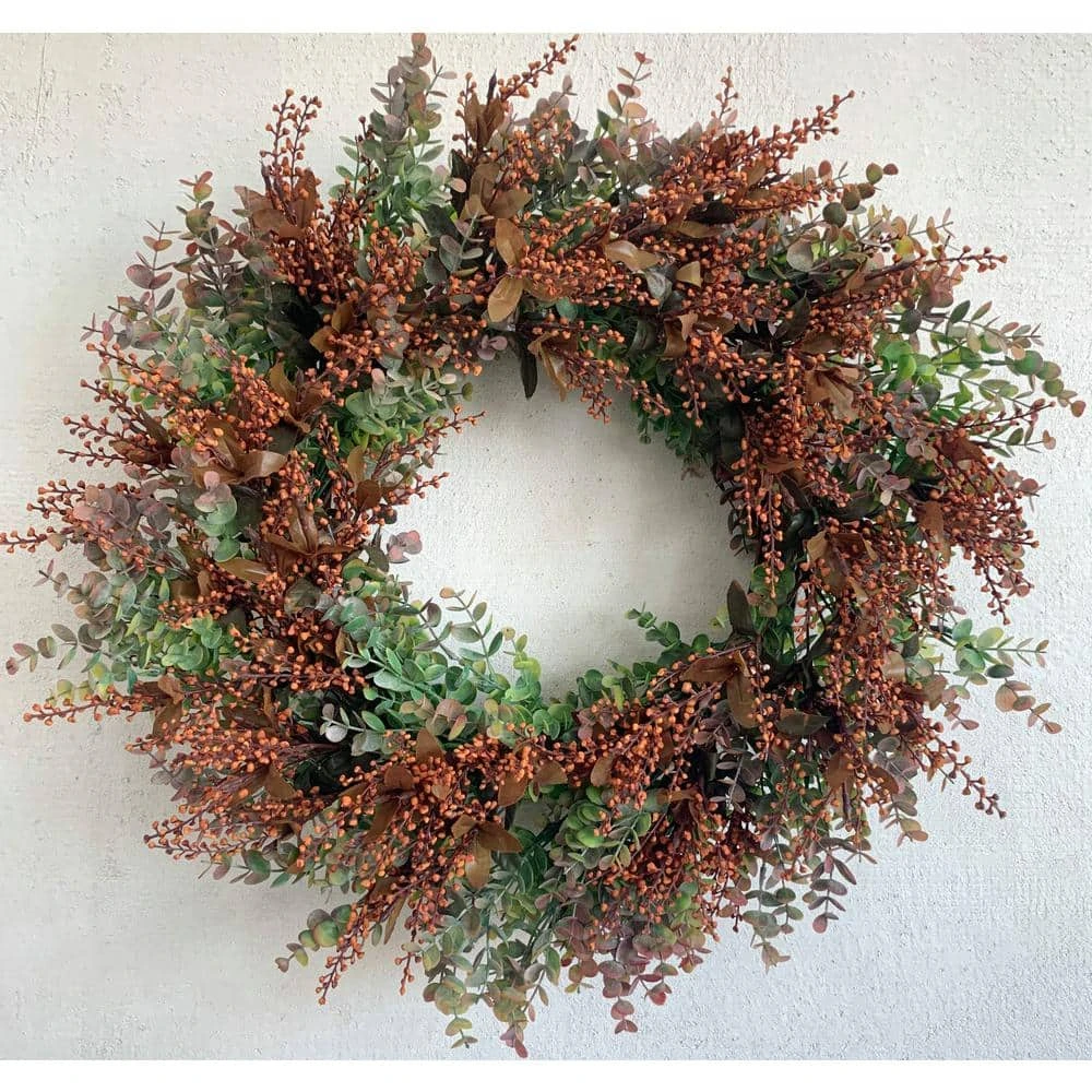 24 In. Unlit Green Artificial Harvest Wreath With Seeds 1 24 In. Unlit Green Artificial Harvest Wreath With Seeds