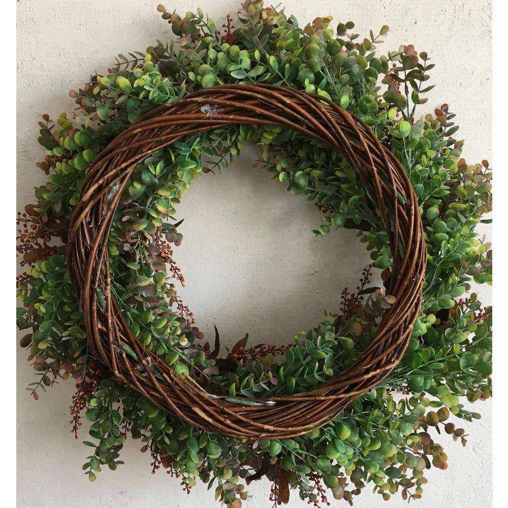 24 In. Unlit Green Artificial Harvest Wreath With Seeds 2 24 In. Unlit Green Artificial Harvest Wreath With Seeds - Image 2