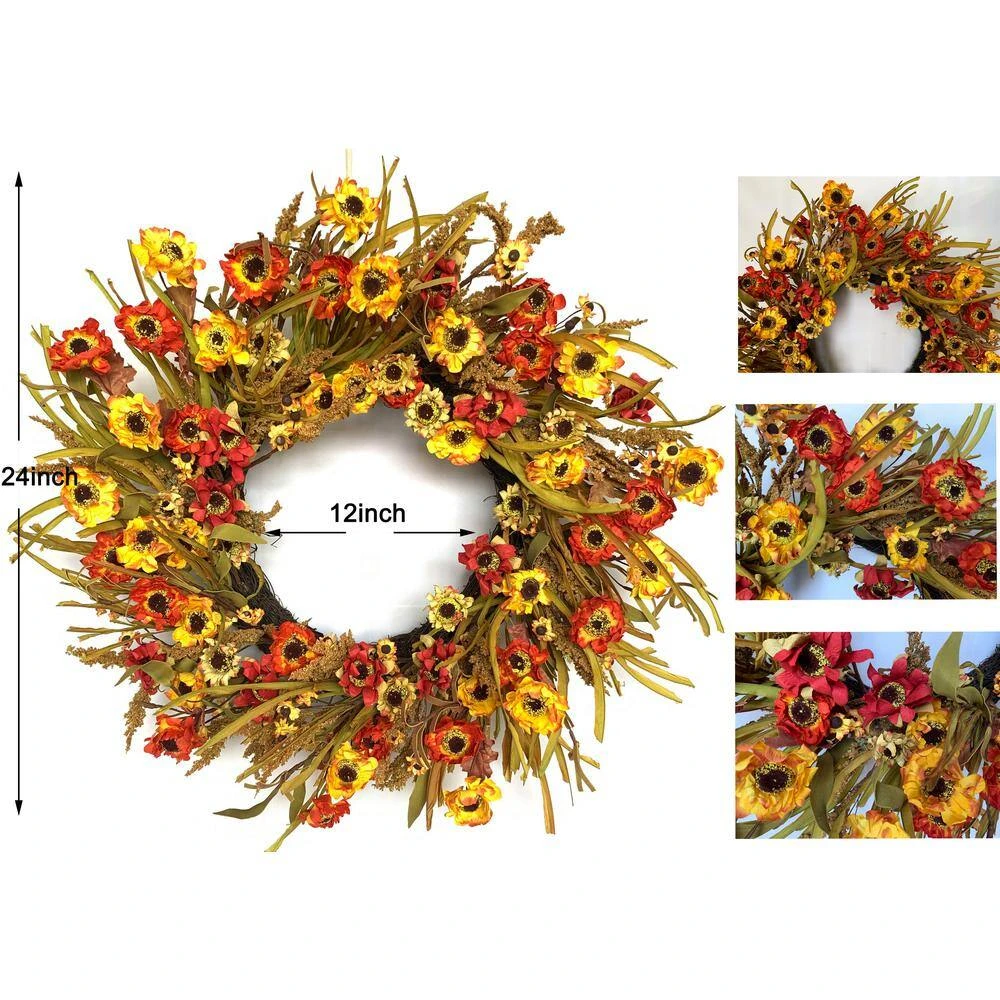 24 In. D Dry Paper Daisy Artificial Harvest Wreath 4 24 In. D Dry Paper Daisy Artificial Harvest Wreath - Image 4