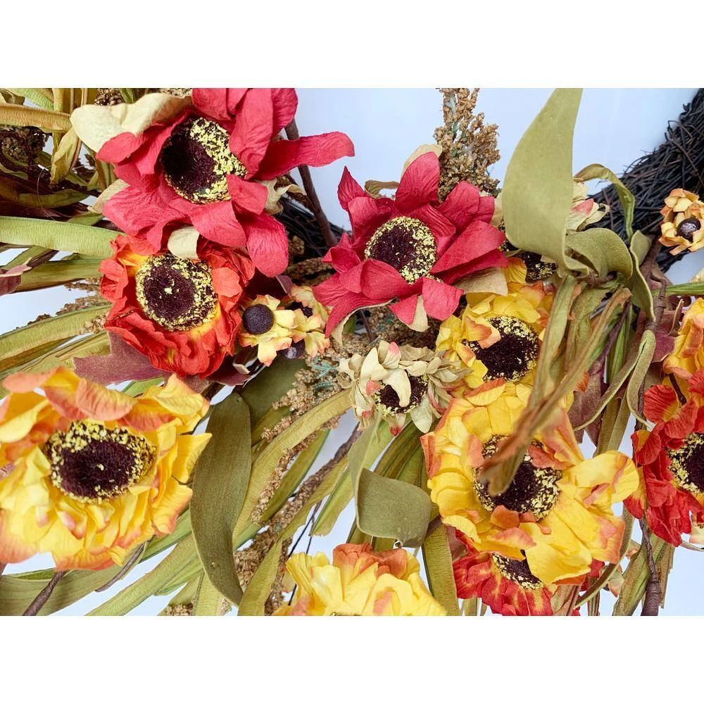24 In. D Dry Paper Daisy Artificial Harvest Wreath 3 24 In. D Dry Paper Daisy Artificial Harvest Wreath - Image 3