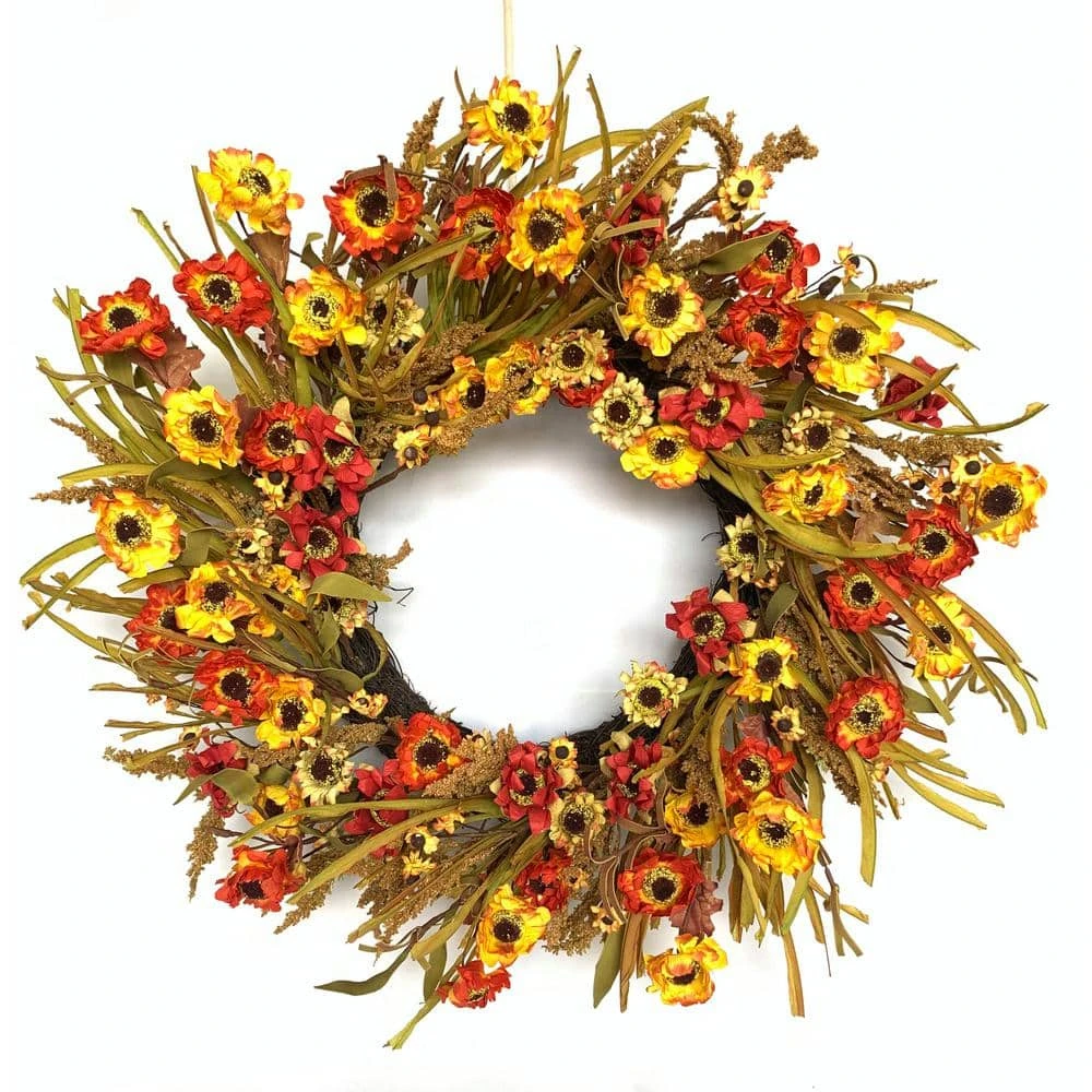 24 In. D Dry Paper Daisy Artificial Harvest Wreath 1 24 In. D Dry Paper Daisy Artificial Harvest Wreath
