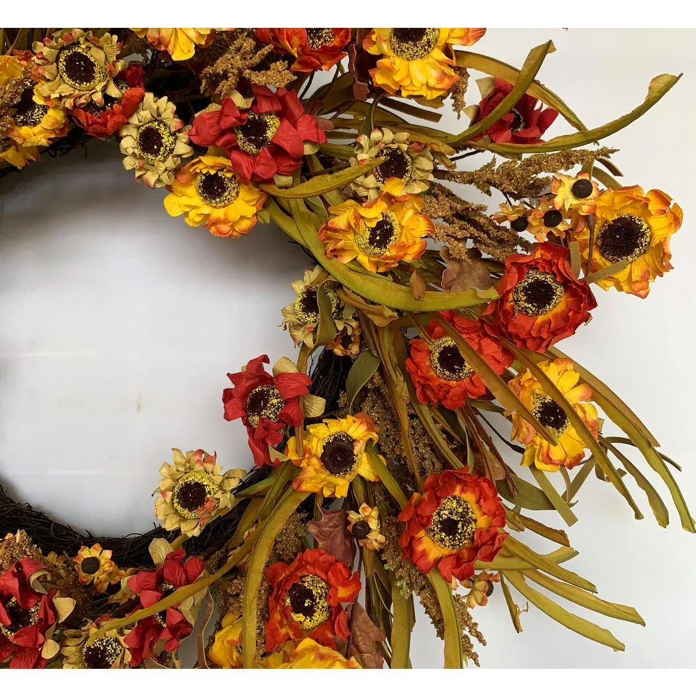 24 In. D Dry Paper Daisy Artificial Harvest Wreath 2 24 In. D Dry Paper Daisy Artificial Harvest Wreath - Image 2