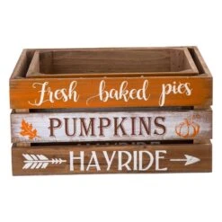Wooden Pumpkin Crate, L:13.94 In. L, 12.01 In. W, 6.89 In. H, S:11.97 In. L,10.00 In. W, 6.77 In. H Set Of 2
