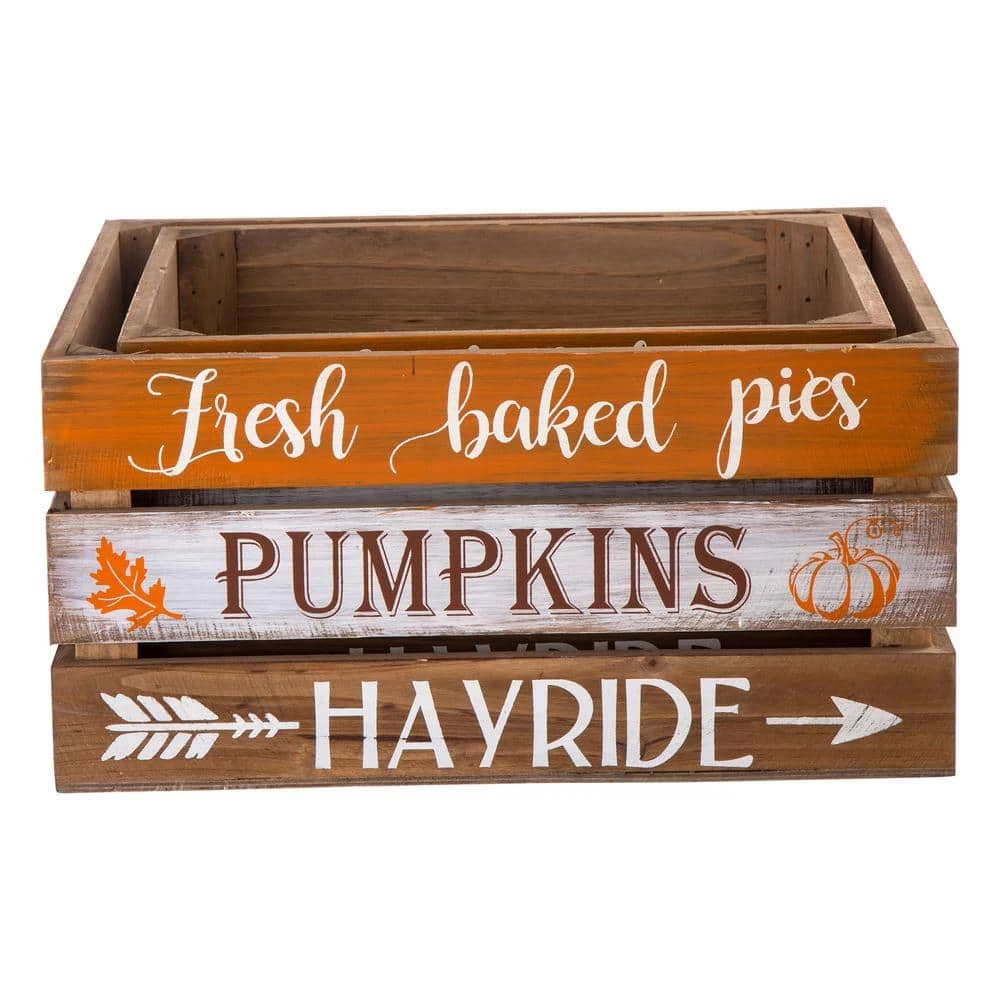 Wooden Pumpkin Crate, L:13.94 In. L, 12.01 In. W, 6.89 In. H, S:11.97 In. L,10.00 In. W, 6.77 In. H Set Of 2 1 Wooden Pumpkin Crate, L:13.94 In. L, 12.01 In. W, 6.89 In. H, S:11.97 In. L,10.00 In. W, 6.77 In. H Set Of 2