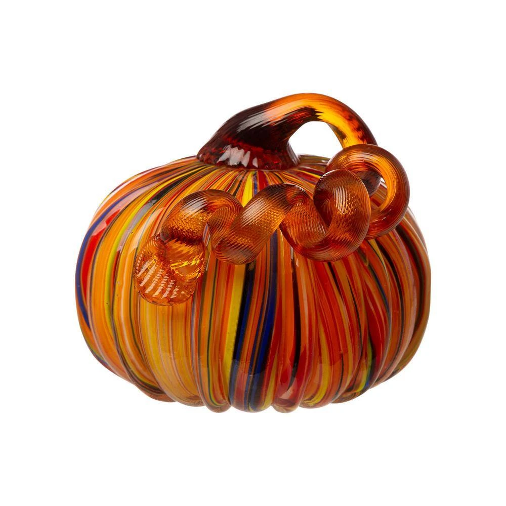 6.50 In. H S/2 Multi-Striped Glass Short Pumpkin 3 6.50 In. H S/2 Multi-Striped Glass Short Pumpkin - Image 3
