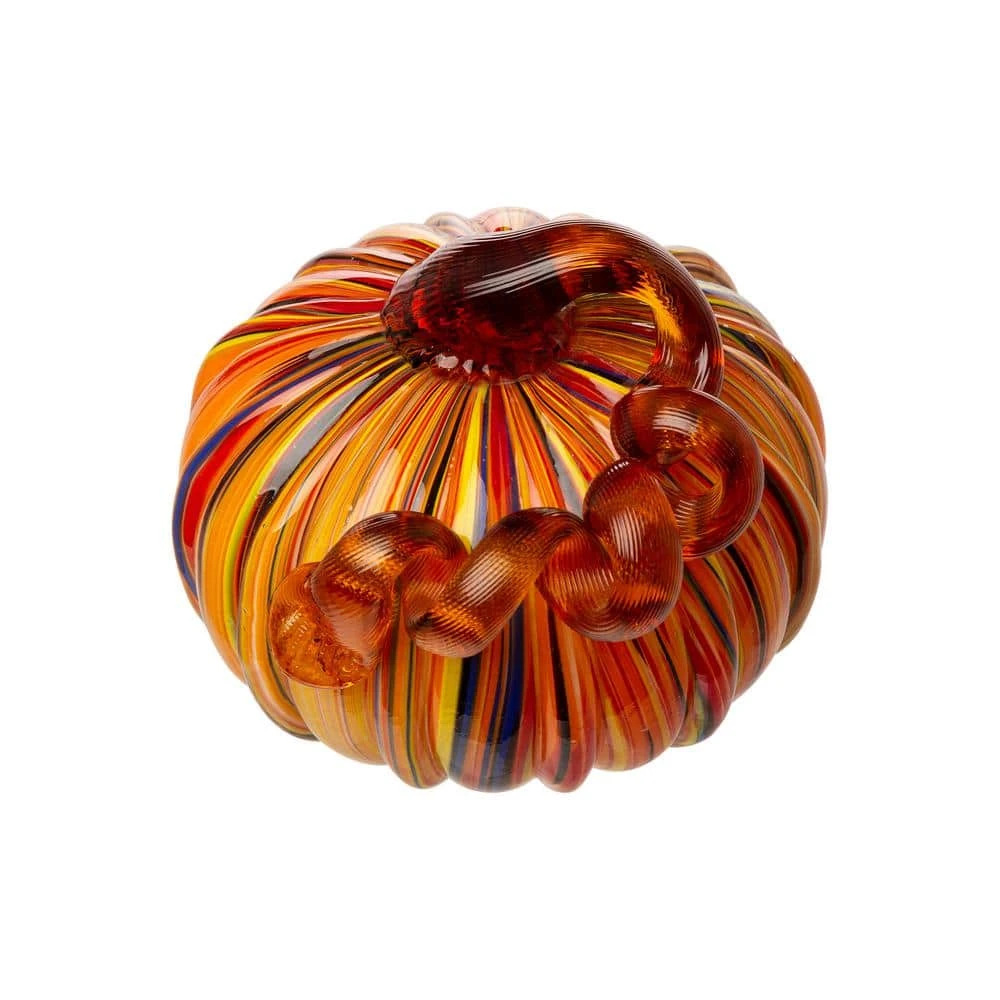 6.50 In. H S/2 Multi-Striped Glass Short Pumpkin 2 6.50 In. H S/2 Multi-Striped Glass Short Pumpkin - Image 2